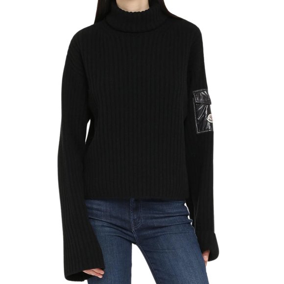 NEW Moncler Black Ribbed-Knit Wool Turtleneck Sweater | Jumper Pullover Knit - Picture 4 of 13